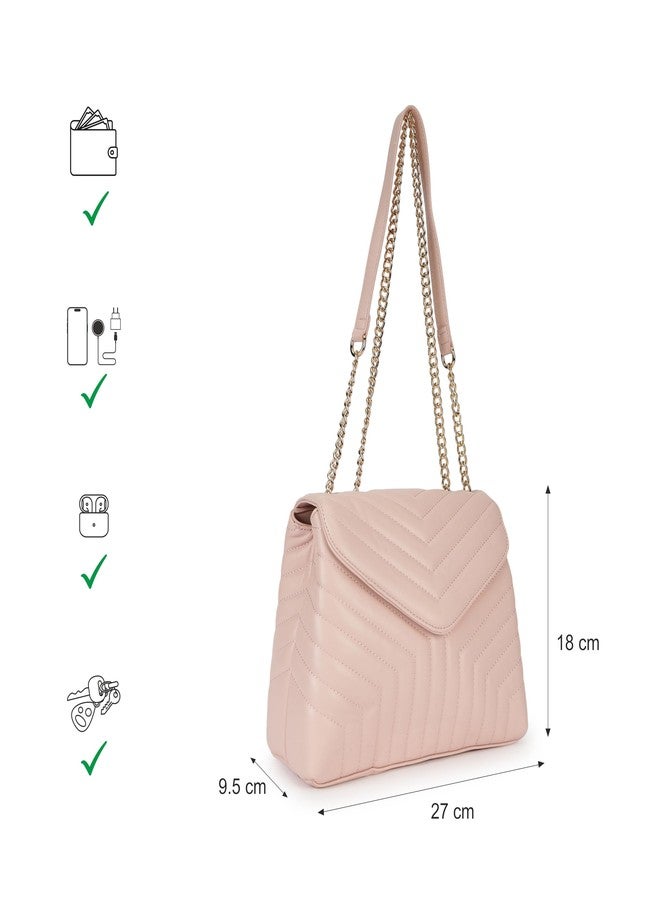 Fastrack Chevron Quilted Sling Bag for Women | Faux Leather Crossbody with 3 Compartments, Zip and Magnetic Flap Closure, Chain Strap | Trendy Everyday Sling for Casual and City Outings - Image 4